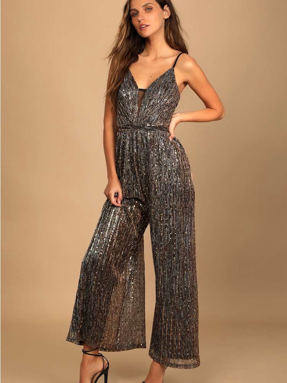 Black Multi Metallic Wide-Leg Jumpsuit